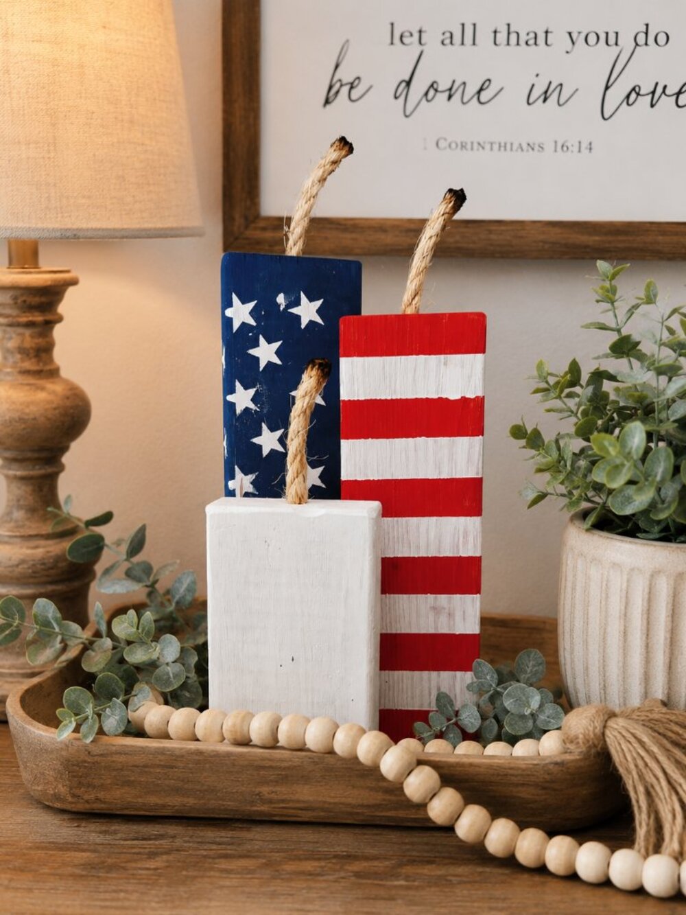 Handmade Rustic Wooden Block Decor – Patriotic Set (12", 10", 6")